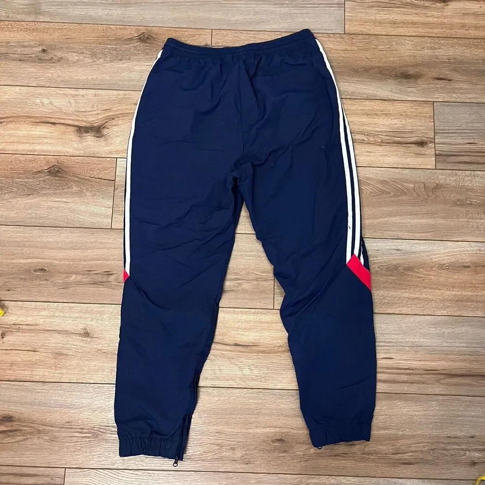 Adidas Originals Sportive Retro Navy Track Pants Red White Ankle Zip Men's L